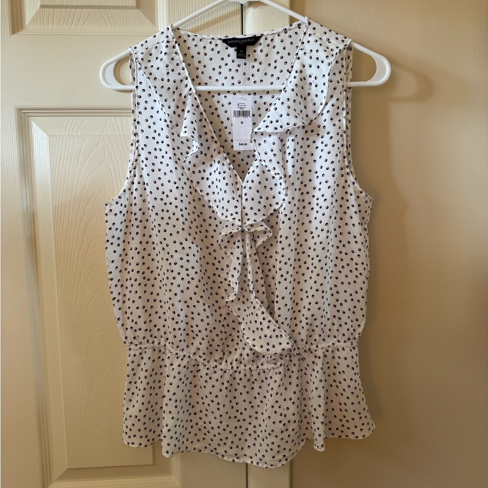 Banana Republic Plum & White Ruffled Peplum Blouse NWT